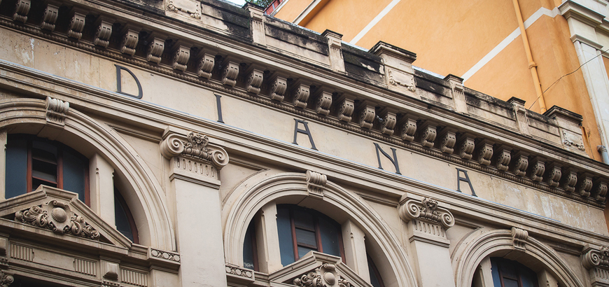 Detail facade of the Diana cinema