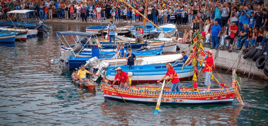 Boat, sea, Acitrezza in celebration