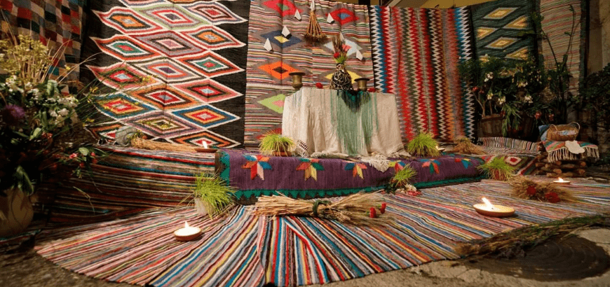 Popular ritual, colored cloths, candles