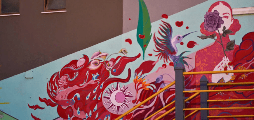 Mural on the façade of the Stabile Theater of Catania